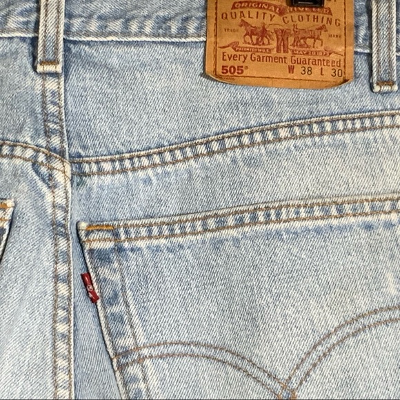 Vintage 90s LEVI’S Mens Jeans Sz 38x30 Straight 505 Light Wash Blue Denim Cotton - Picture 3 of 10